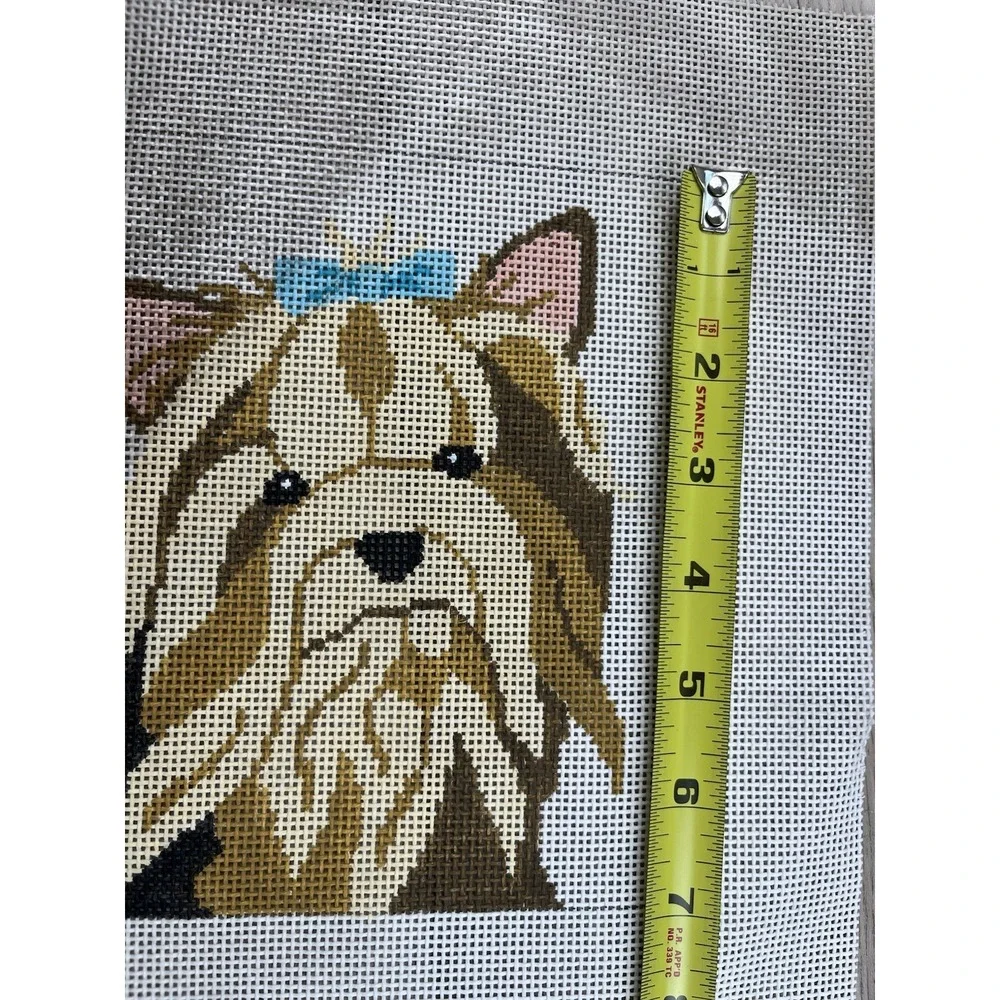 Cat's Cradle Handpainted Needlepoint Canvas Yorkie Dog‎ With Bow Terrier 13ct
